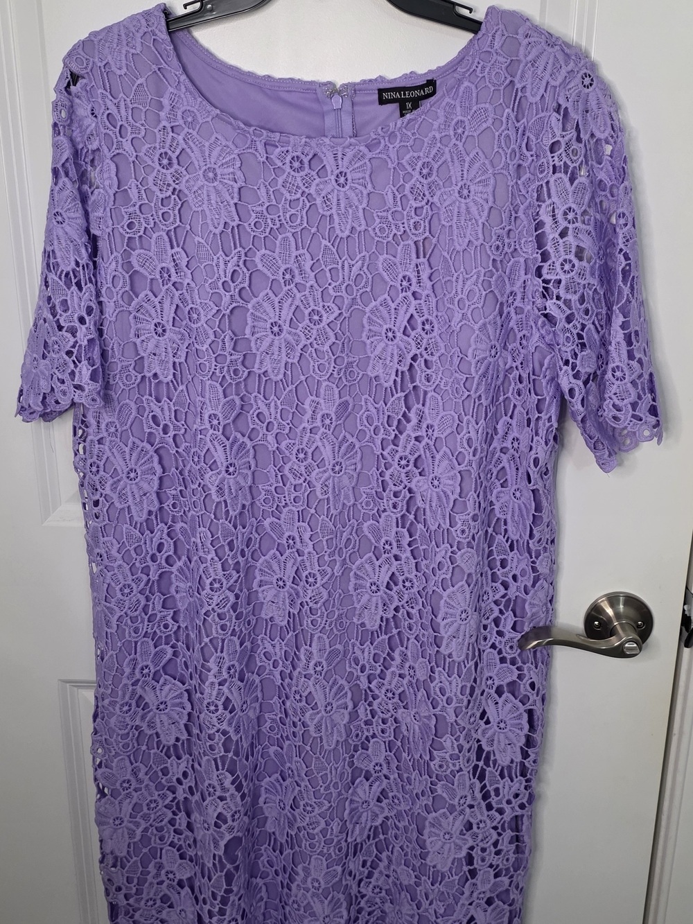 Nina Leonard Lavender Lace Shift Dress